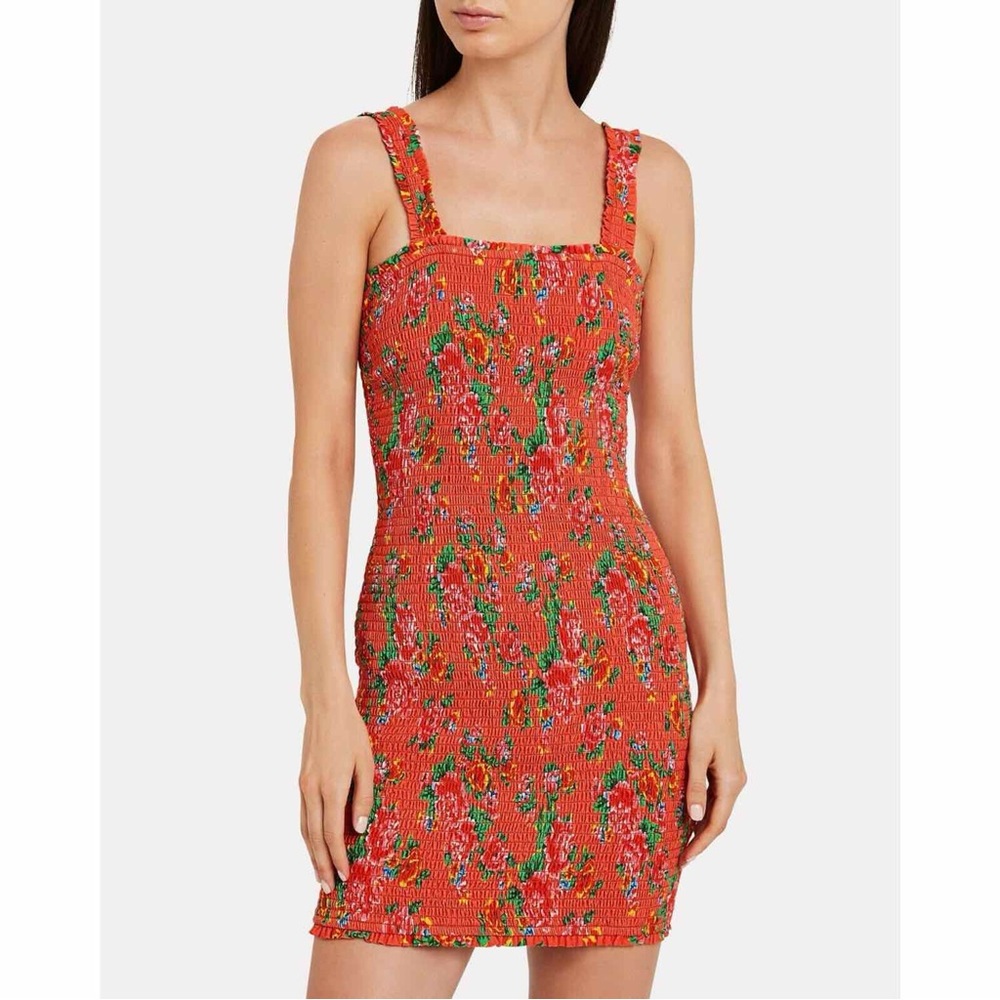 Rhode Jasmine Mini Dress Size XS Red Dazzle Floral Smocked Bodycon Cotton New